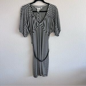 Max Studio Women’s Striped V-Neck Dolman Sleeve Belted Dress